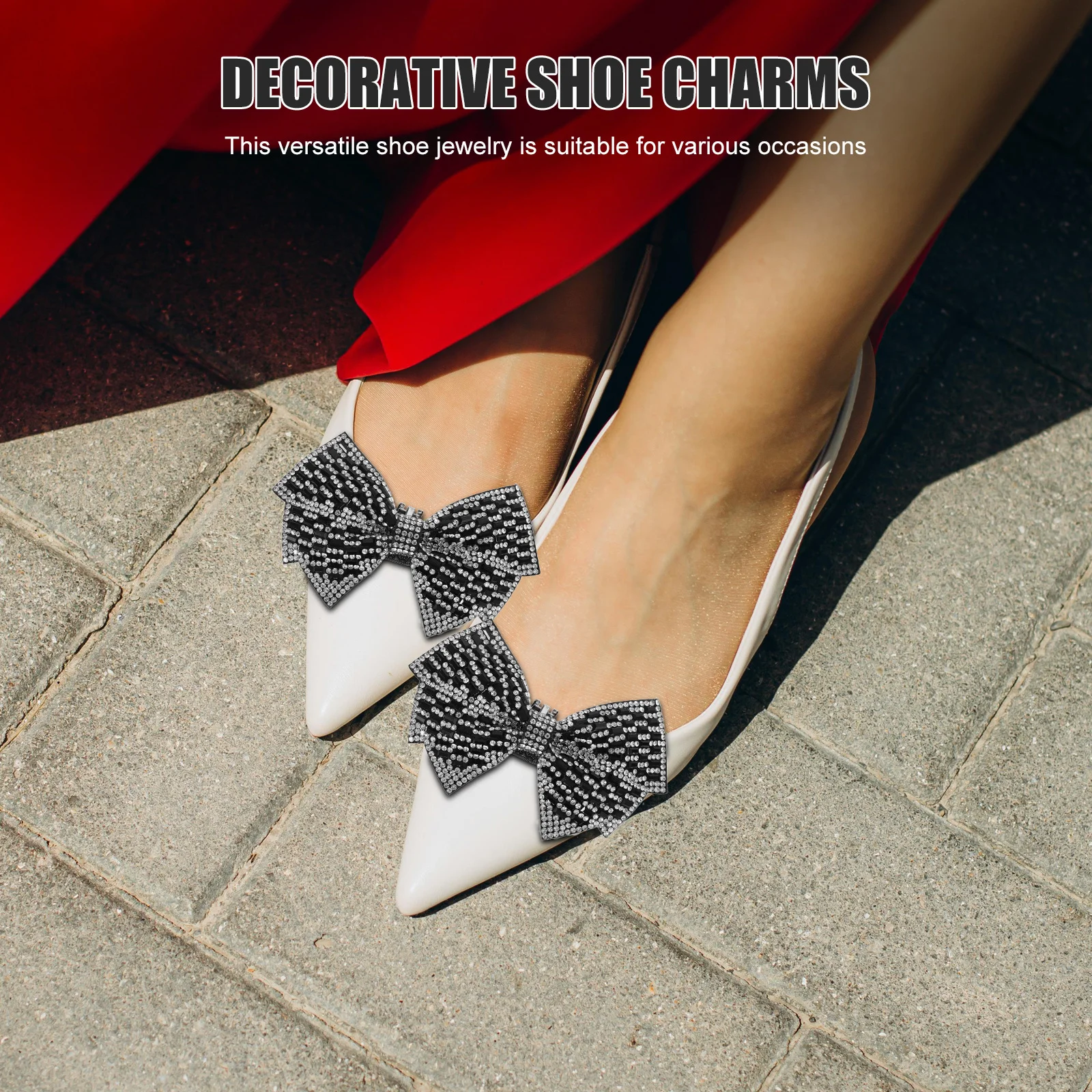 

2 Pcs Bow Shoe Flower Rhinestones Shoes Accessory Buckle Shaped Decoration Non-woven Fabric Glitter Charm