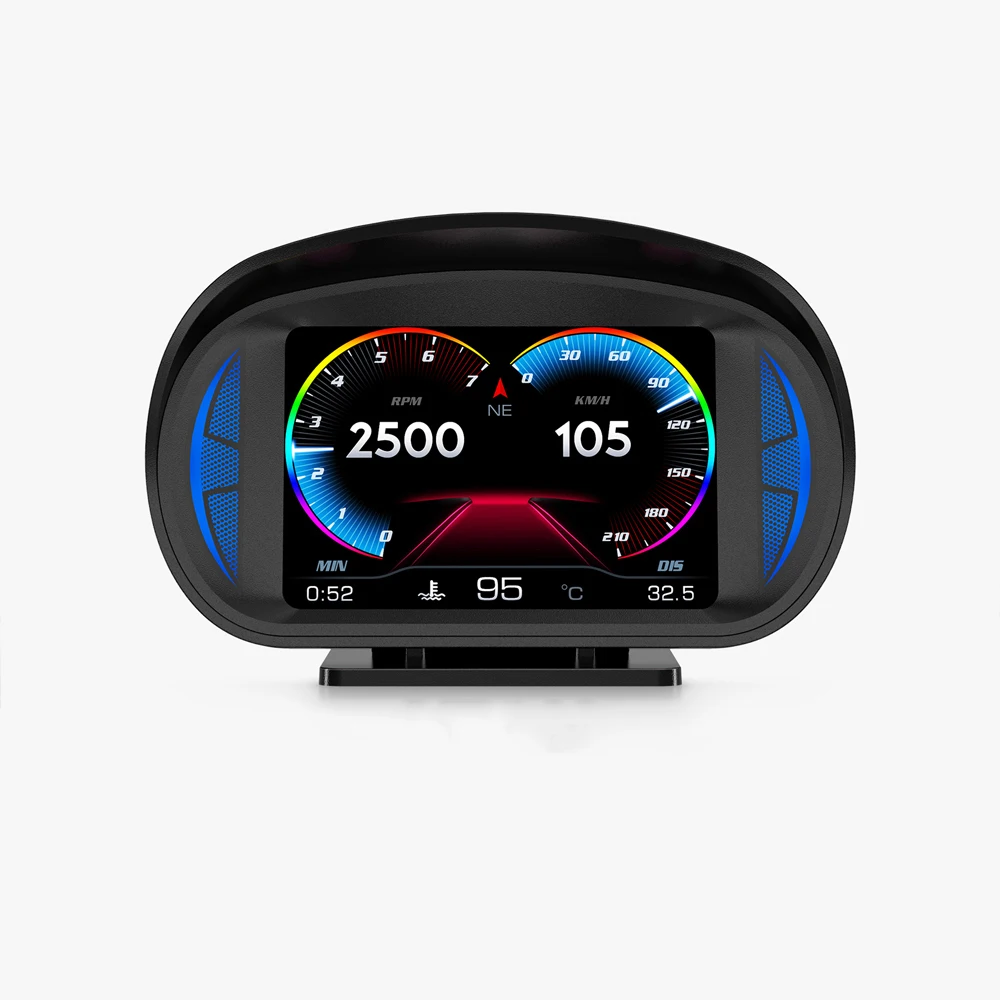 OBD2 GPS Speedometer P2 Dual System HUD Car Head Up Display Turbo Brake Test Slope Tilt Meter Overspeed Alarm Security Alarm