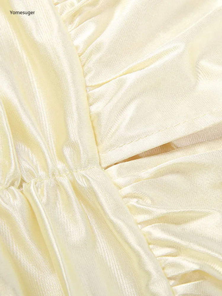 Yomesugar Sexy Silky Satin Pleated Mini Dress Woman Autumn Trend Turtleneck Full Sleeve Backless Skinny Vestidos Party Clubwear