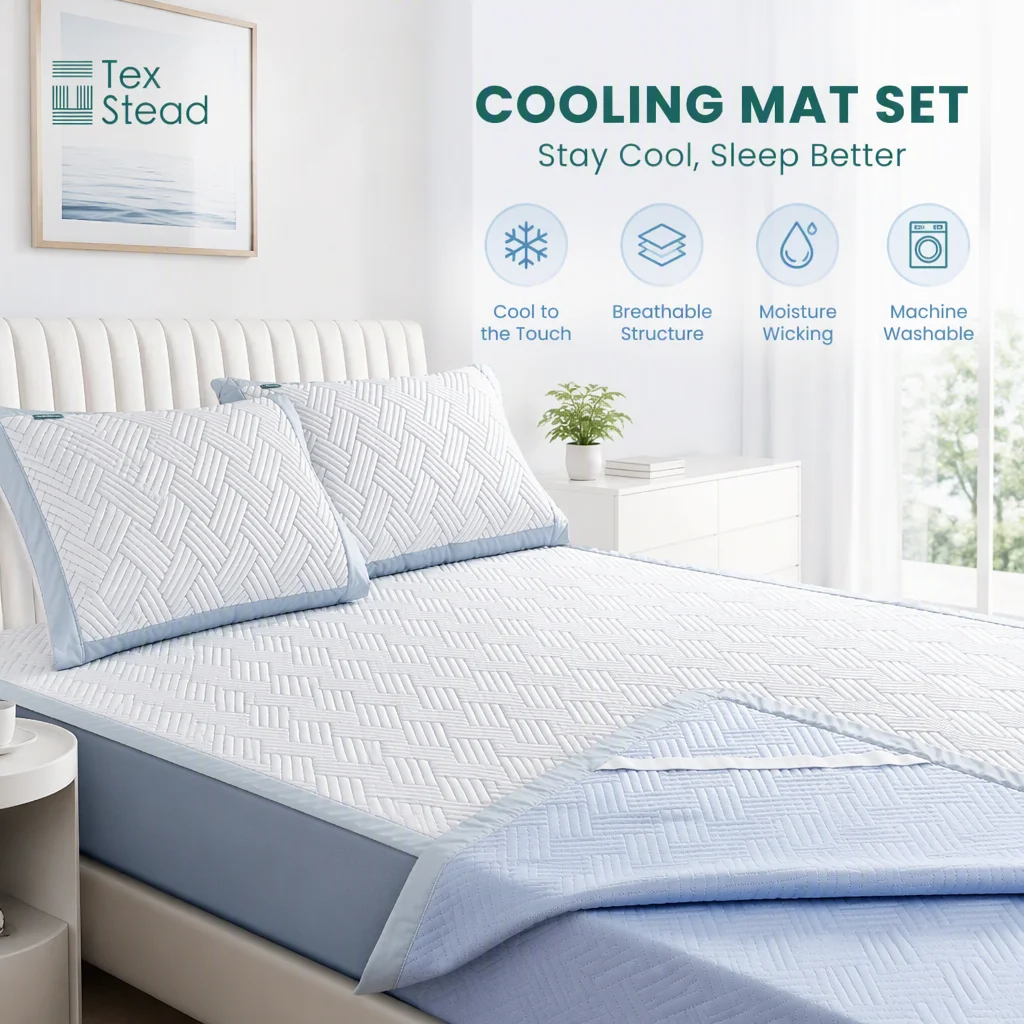 Air Layer Herringbone Cooling Mattress Topper, Woven Summer Bed Pad, Breathable Polyester Filling, Soft Solid Color Bed Cover