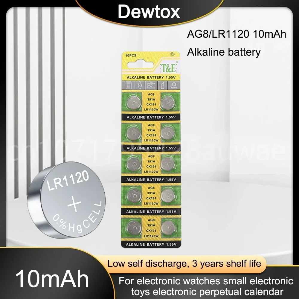 10-20PCS AG8 LR1120 391 SR1120 Button Batteries 191 LR55 Cell Coin Alkaline Battery 1.55V LR1120W CX191 for Watch Toys Remote