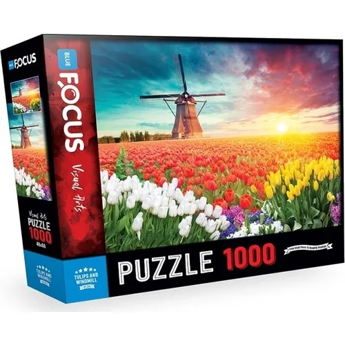 Blue Focus 1000 Piece Jigsaw Puzzle - Tulips And Windmill