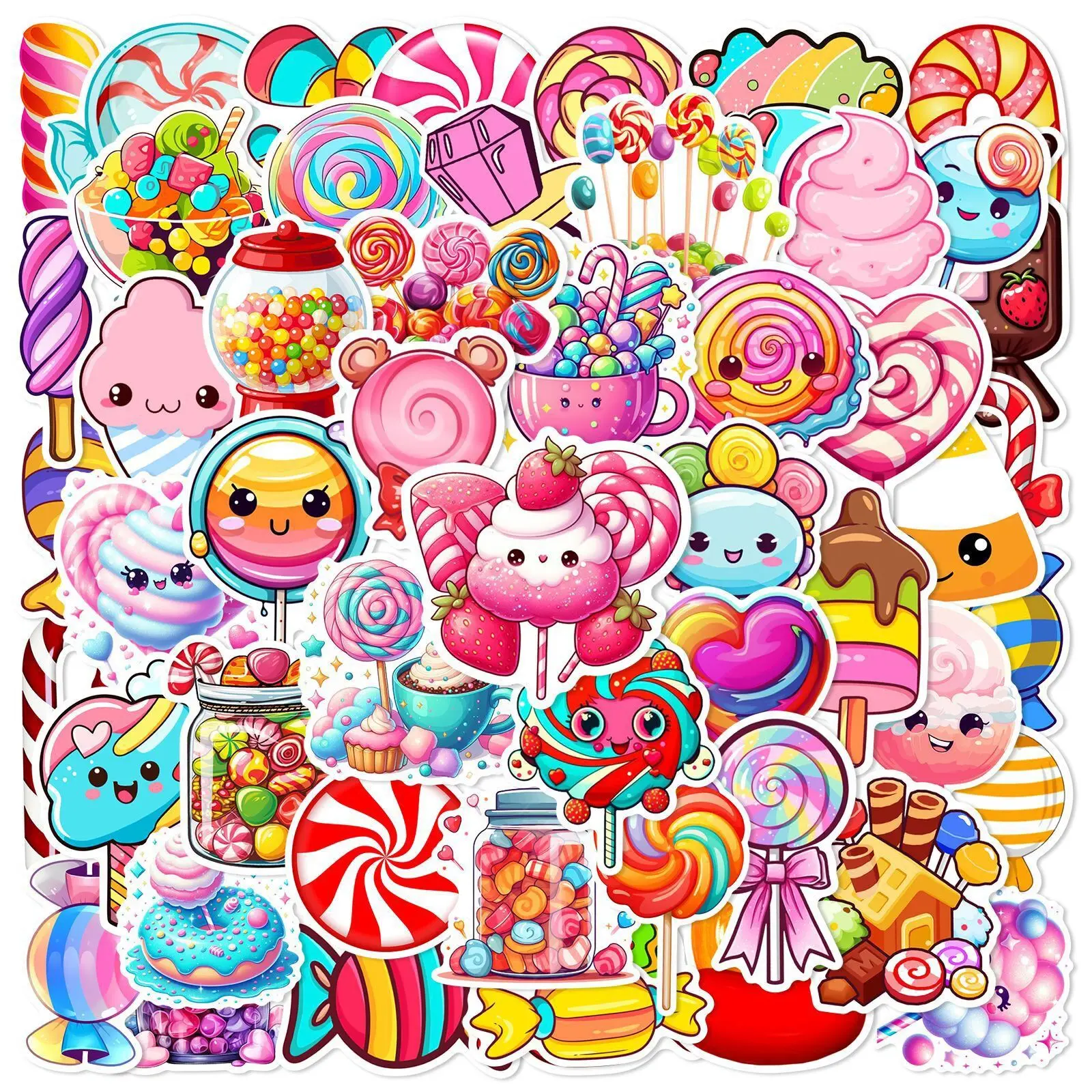 10/50Pcs Cute Colorful Candy Sweets Cartoon Stickers Christmas Party Gift Decoration Sticker Toy DIY Luggage Bike Phone Laptop