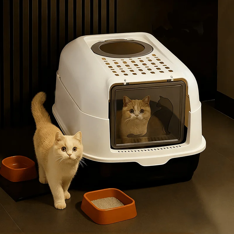 [Extragroße Katzentoilette] Geschlossene/Offene Überdachte Katzentoilette mit Streuschaufel, Abnehmbarem Deckel, Hochwertigem Spritzschutz-Design, Einfach zu Reinigen