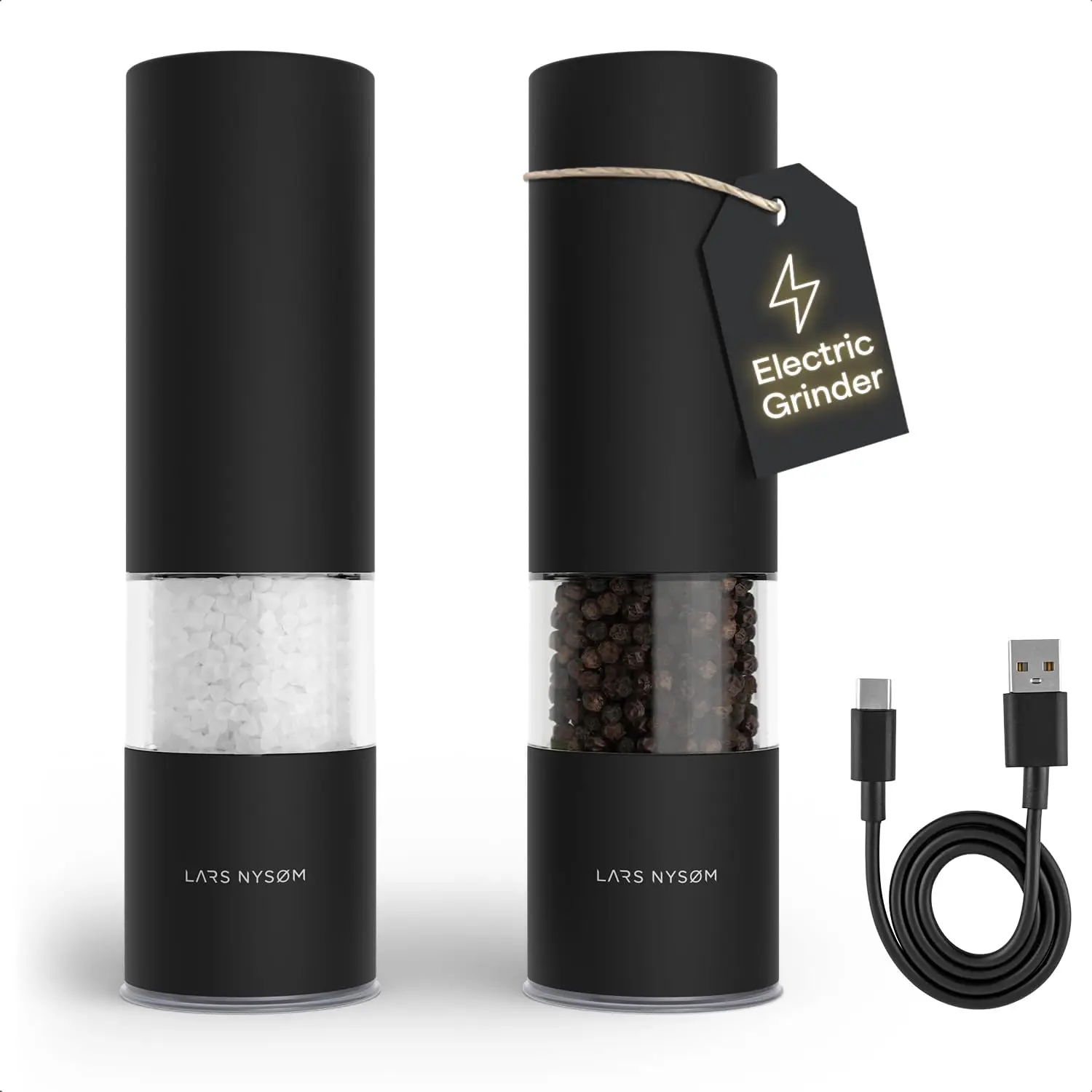 Electric Salt and Pepper Grinder Set I Automatic Salt and Pepper Mills with Adjustable Ceramic Grinder I USB Rechargeable