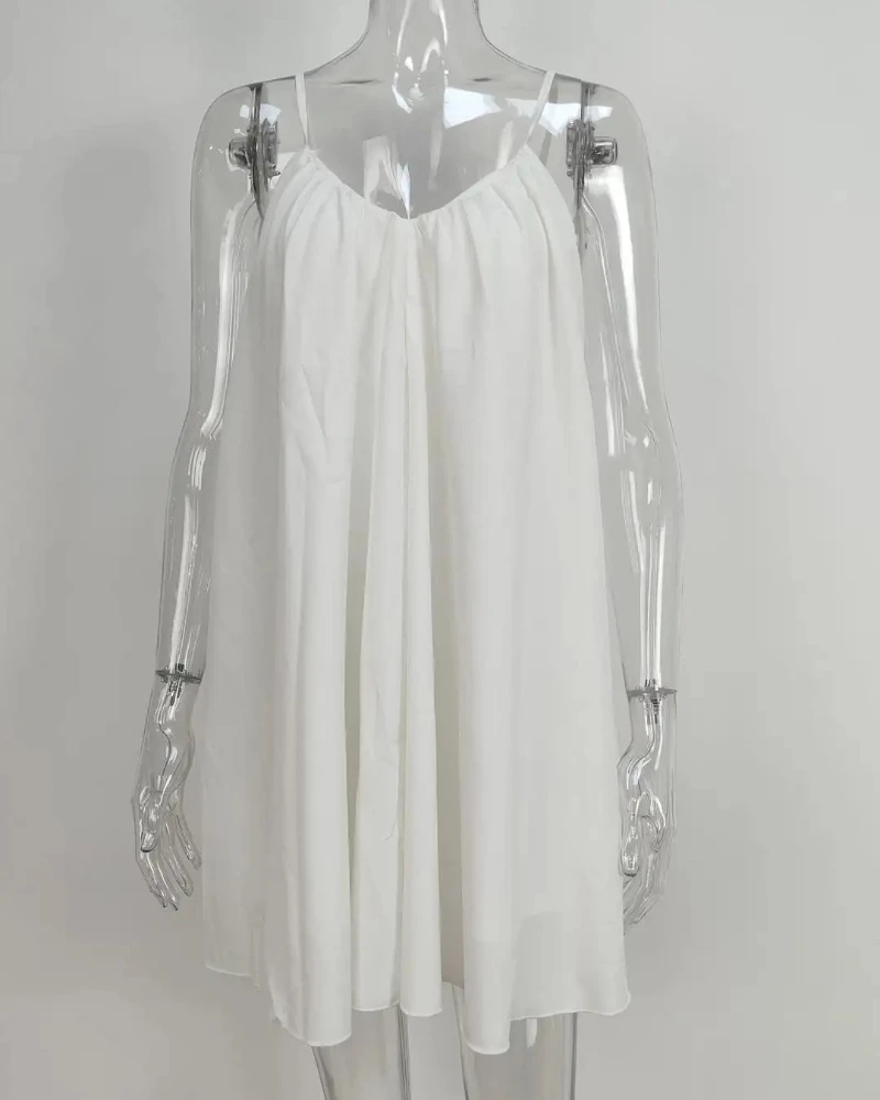 Robe courte de printemps pour femmes, Style couleur unie, col en v, dos nu, bretelles amples, 2025