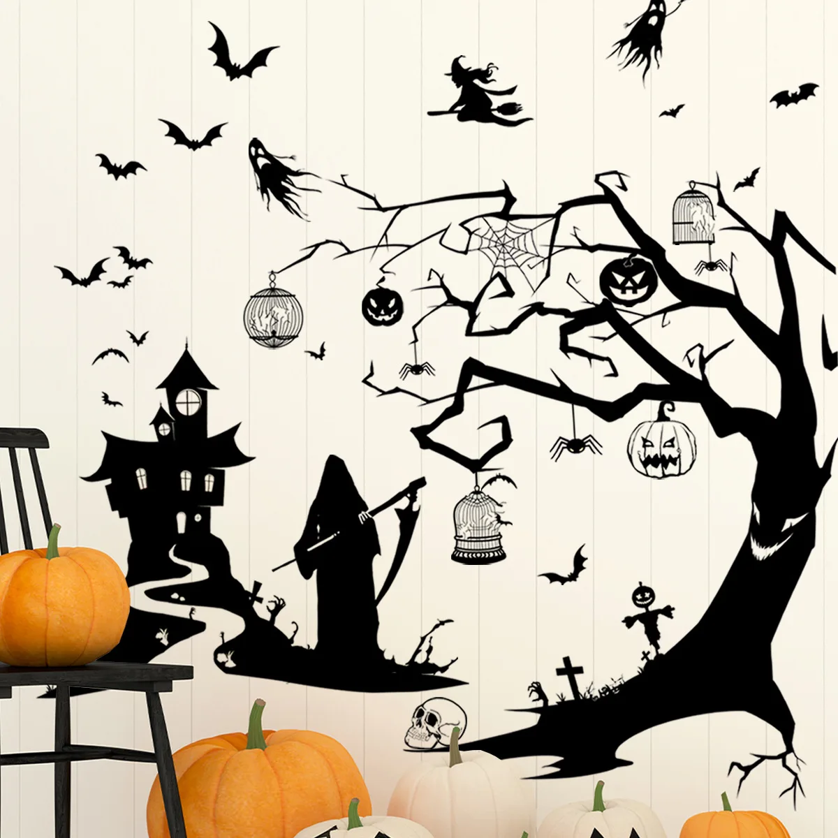 Halloween Decoration Giant Ghost Monster Ghost Shadow Window Sticker Witch Death Bat Skeleton Party Decor Electrostatic Stickers