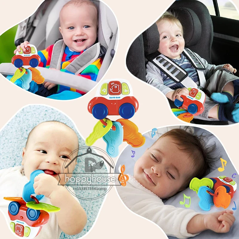 Baby-Beißspielzeug, sensorisches Lernen für Kleinkinder, Autoschlüssel, Beißring-Spielzeug mit Musiklicht, Musik-Babyspielzeug, 0, 3, 6, 9, 12, 18 Monate, Jungen, Mädchen