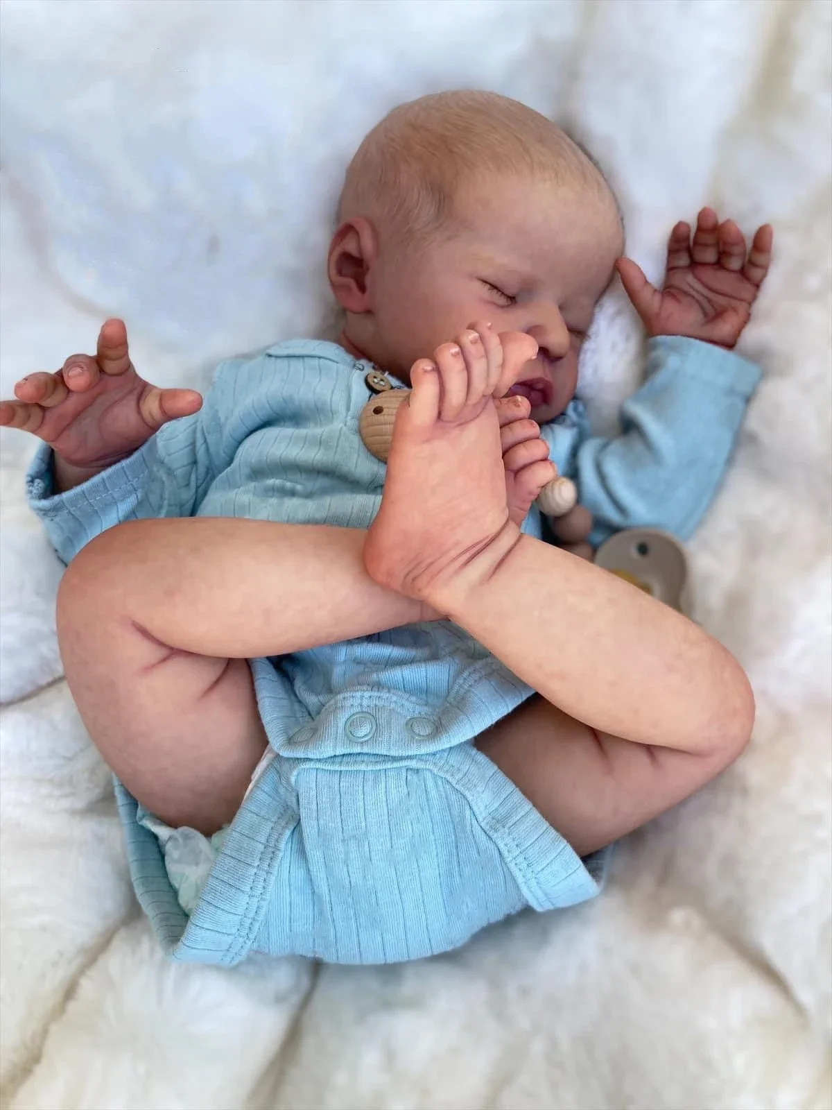 NPK 19inch John-John Reborn Baby Doll Already Painted Finished Sleeping Baby Doll Lifelike Soft Touch 3D Skin Hand-Draw Hair