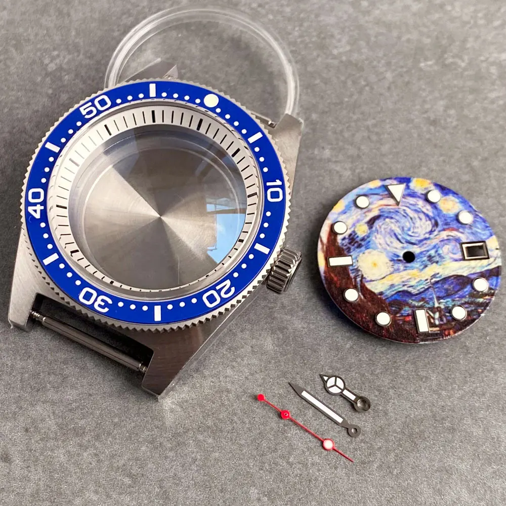 Корпус 41 мм + циферблат + стрелка + набор вставок подходит для 62MAS NH35A NH36A Лук Сапфировое стекло Завинчивающийся керамический безель с короной