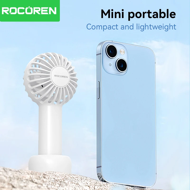 Rocoren Mini Portable Handheld Fan USB Charging 3-speed-Rechargeable Fan with Base Wrist Strap Suitable for Office and Travel