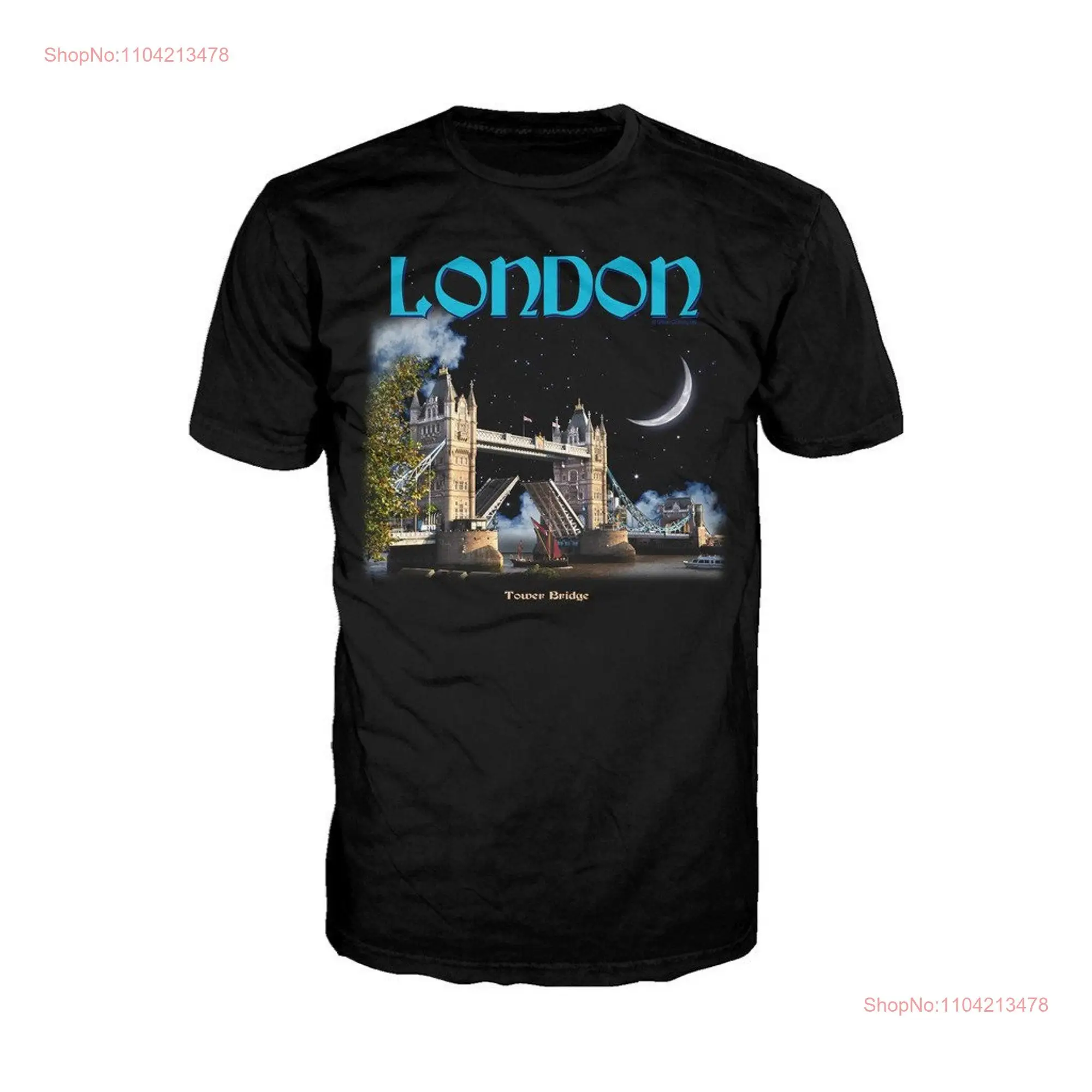 London Tower Bridge Moonlight Men's T shirt Black long or short sleeves