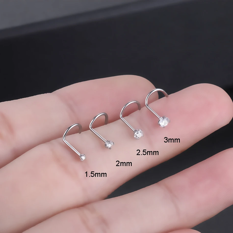 1Pc Implant Titanium Nose Stud Ring Set Round CZ Crystal Nose Piercings 1.5/2/2.5/3MM Screw Nostril Piercing Earring Jewelry 20G