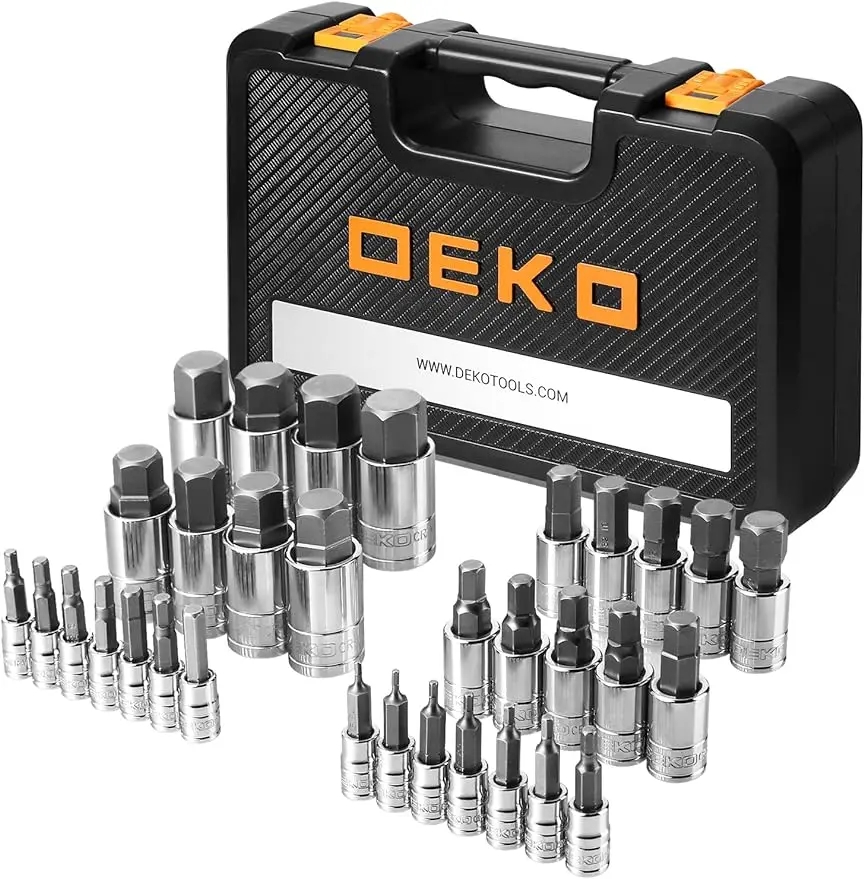 

32 Pieces Hex Bit Socket Set 1/4'' 3/8' 1/2'' Drive Socket Set SAE and Metric S2 & Cr-V Steel