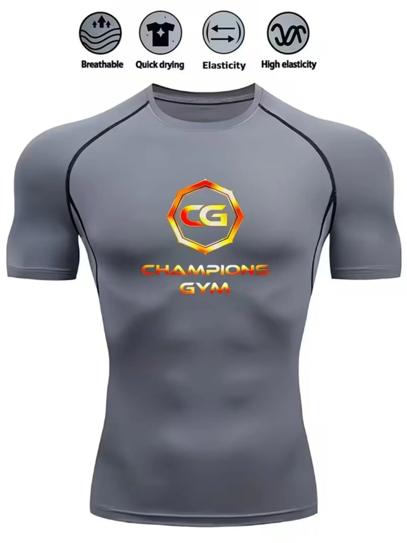 Men Compression T-Shirt Gym Quick Dry Short Sleeve Athletic Tops Breathable Elastic Workout Running Fitness Training Undershirt