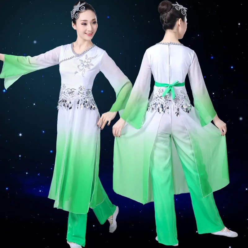 Trajes de mangas de agua con tinta degradada para mujer, ropa de danza clásica tradicional china, mangas largas, Hanfu, danza antigua para mujer