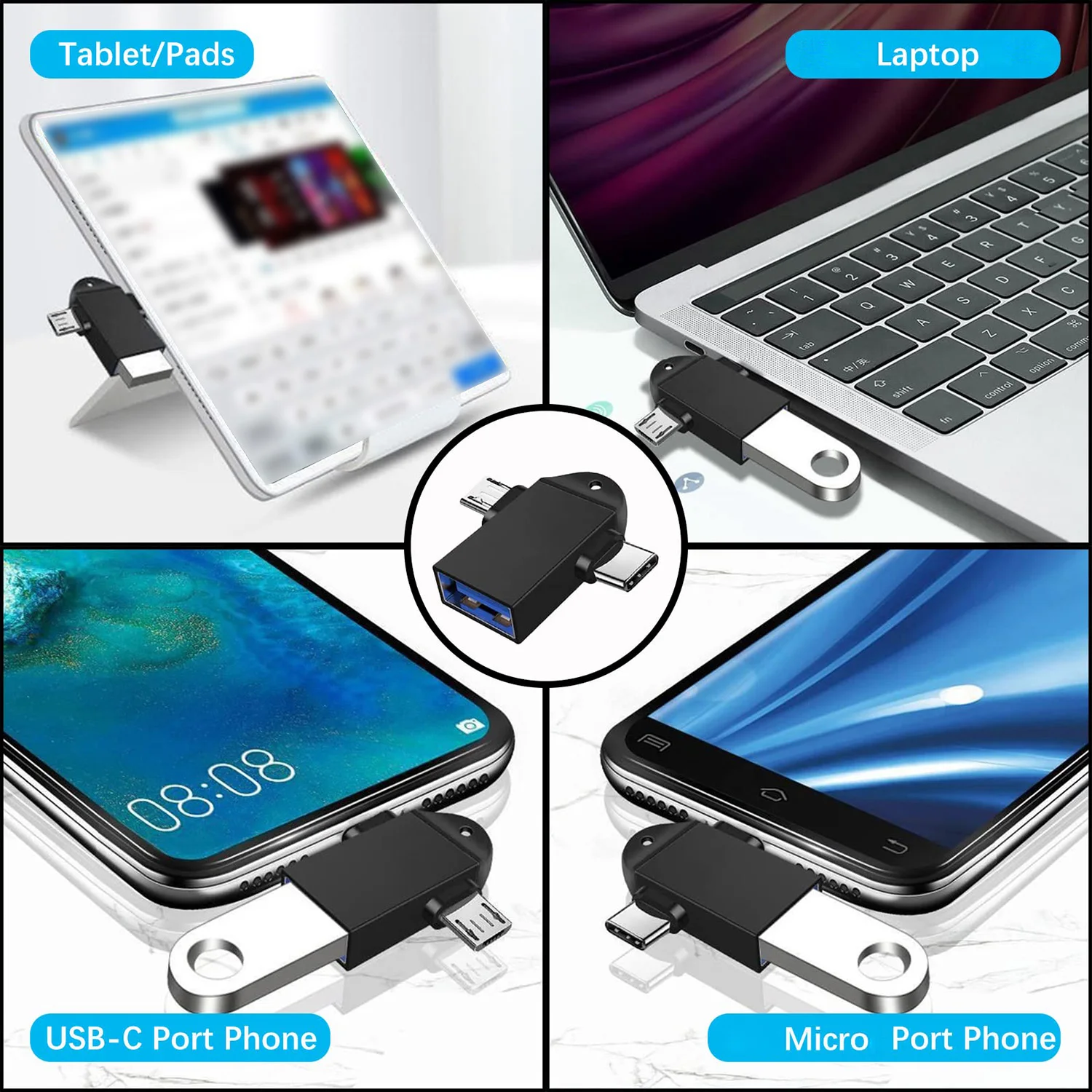 1/2/3 Stück USB C/Micro USB auf USB OTG Adapter, USB C auf A Stecker auf Buchse Adapter für Samsung Google Pixel, Nexus – Detail 4
