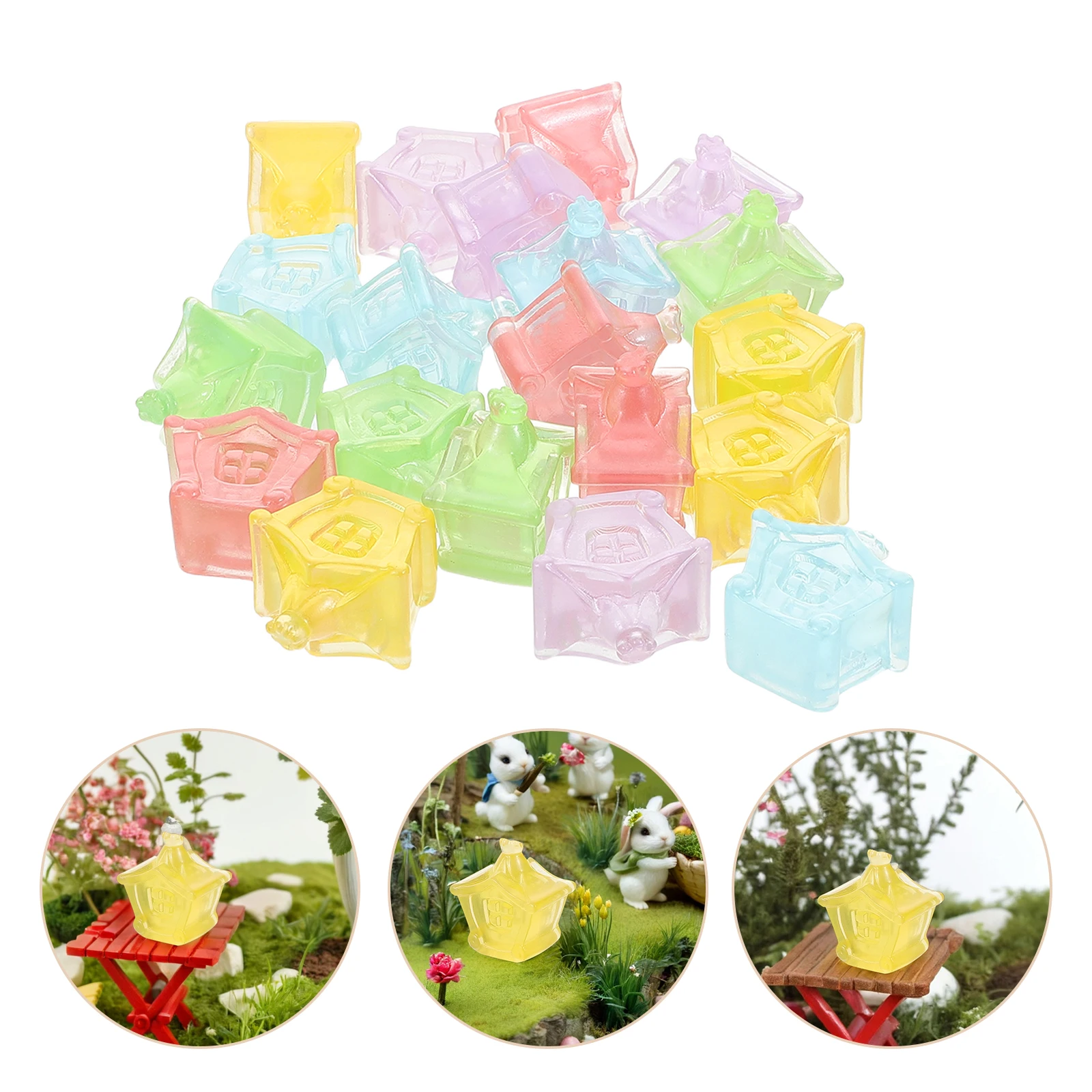 

20Pcs Tiny Luminous Resin House Carriage Figurines Micro Landscape Garden Decorations DIY Table Ornaments Tiny Resin Miniature