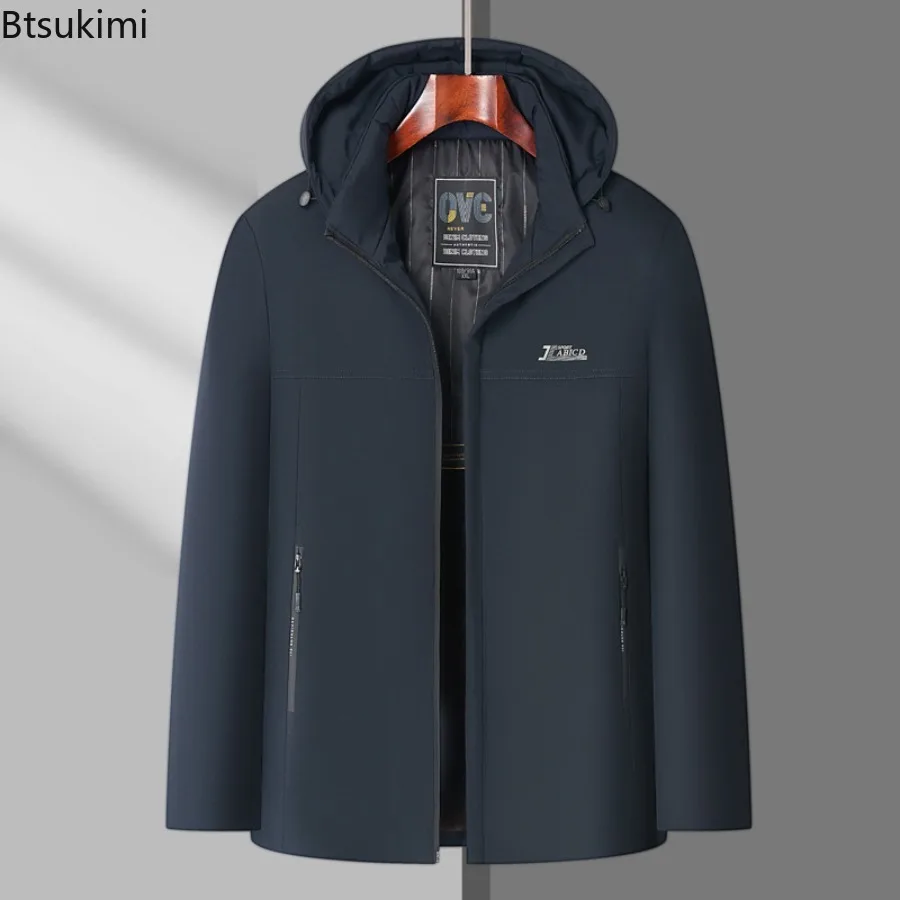 New 2025 Men's Winter Jackets Thicken Fleece-lining Hooded Coats Men Zipper Pockets Warm Parkas Fashion Windbreaker Jackets 5XL