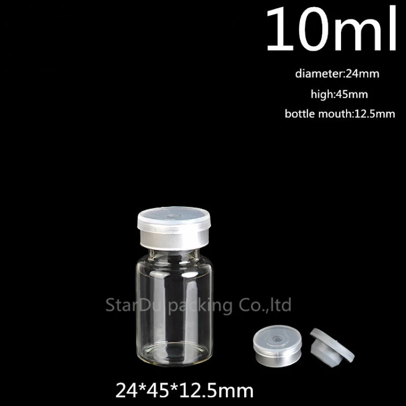 100 sztuk / partia Średnica 24 mm 10 ml Przezroczysta szklana fiolka wtryskowa z zakrętką, szklane butelki 1/3 uncji