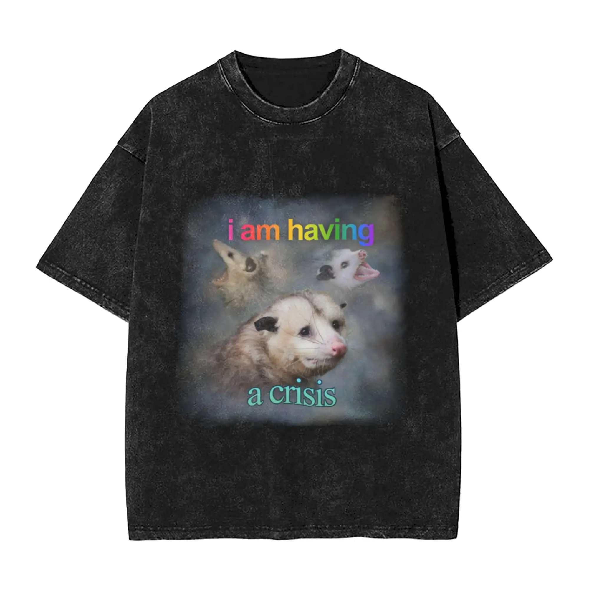 I am having a crisis possum word art Classic Trendy A Washed T Shirt Men's Women's Oversized Cotton Tees Tops