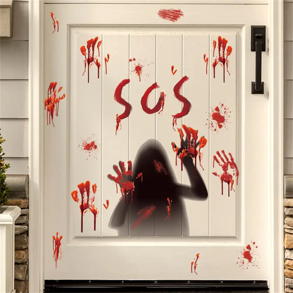 Halloween Window Sticker Clings Bloody Handprint Halloween Window Decorations Stickers For Horror Bathroom Zombie Party