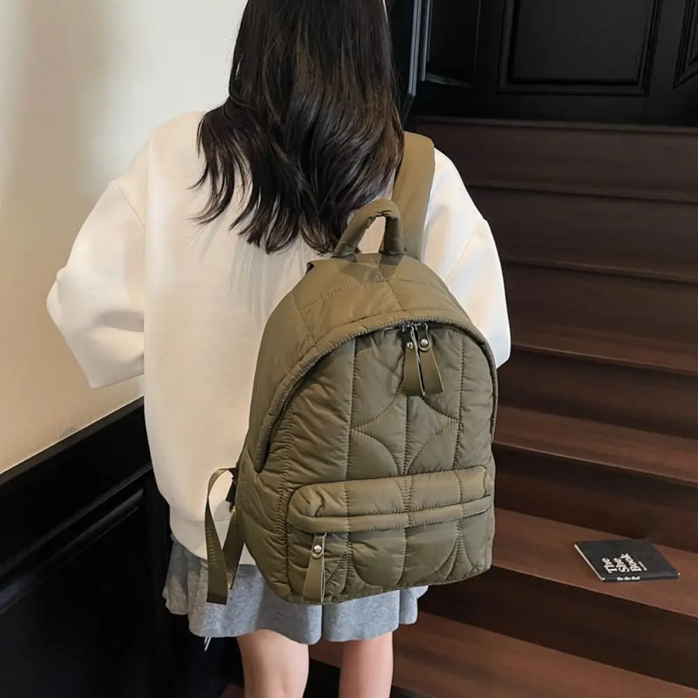 

Solid Color Padded Coat Backpack Cloud Pleated Space Cotton Shoulder Bag Large Capacity Nylon Student Schoolbag Lady/Girls
