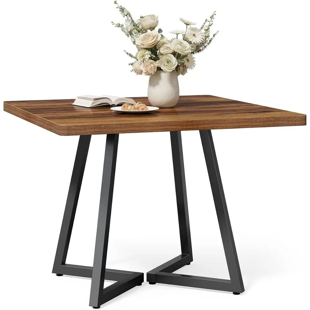 

Rustic Brown Wooden Square Dining Table for Small Spaces with Metal Legs