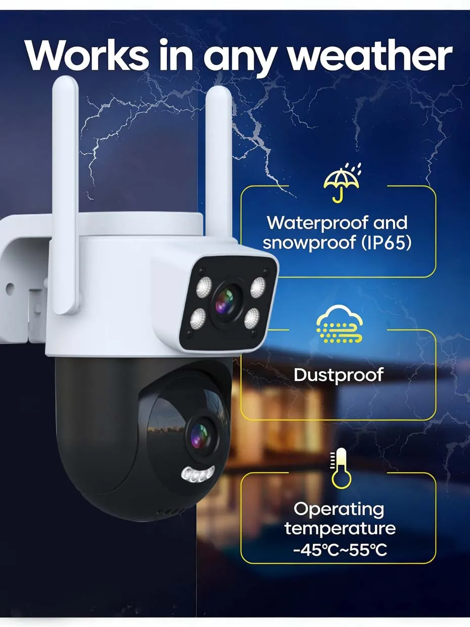 PEGATAH 4MP Dual Lens Tuya WiFi Security Camera PTZ Outdoor 2K Wireless Dual Screen Auto Tracking Monitoring Video Surveillance