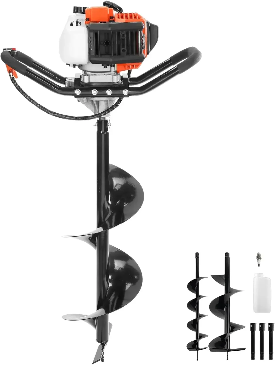 

52cc 1450W Auger Post Hole Digger, Gas Powered Earth Digger with Two Earth Auger Drill Bit 6" & 10" and 3 Extension Rods