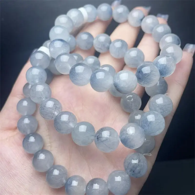 

10MM Natural Blue Rabbit Hair Quartz Bead Bracelet Couple Energy Yoga Men Women Healing Fengshui Jewelry Gift 1pcs