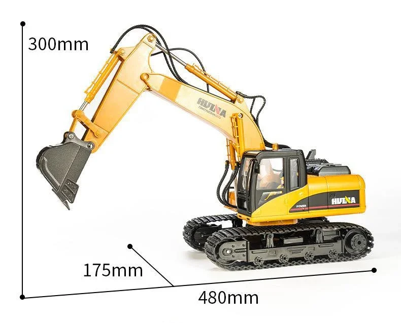Huina 550HD 1:14 Alloy Remote Control Excavator 21CH Metal Digging Bucket Construction Vehicle 2.4G Wireless Large Excavator Toy