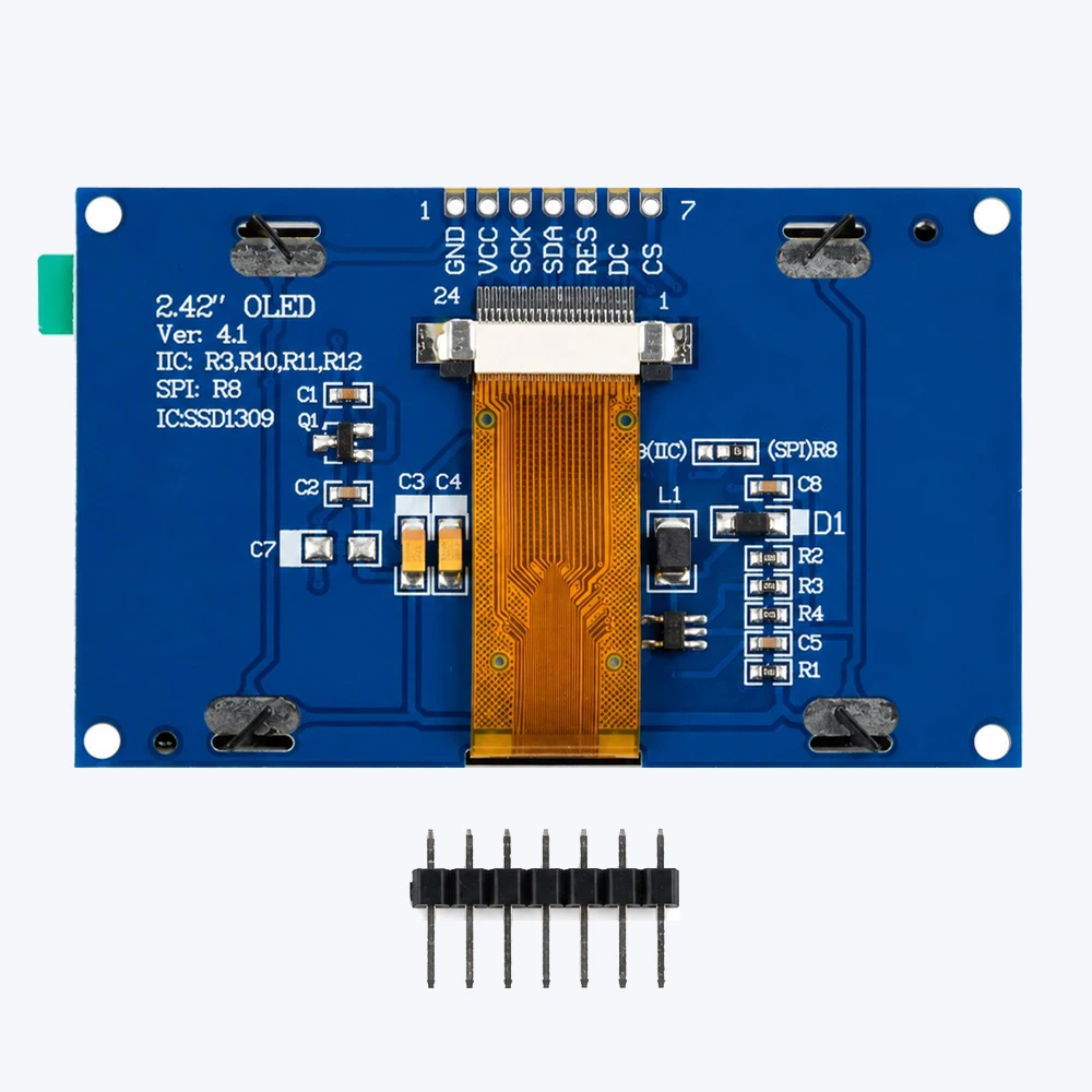 Moduł wyświetlacza OLED 2,42 cala, sterownik SSD1309, rozdzielczość 128×64, interfejs SPI/IIC I2C, 7-pinowy ekran o wysokiej rozdzielczości. — zdjęcie produktu 3