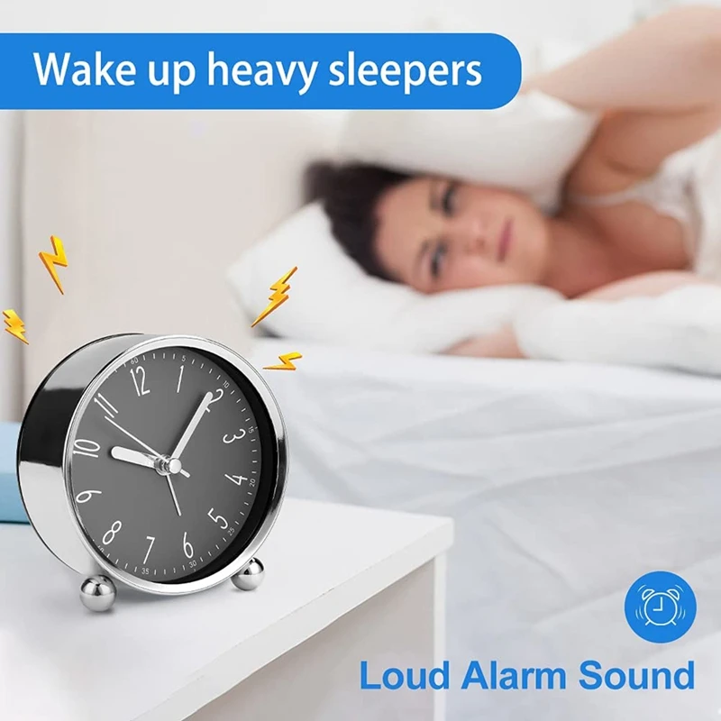 Non Ticking Alarm Clock,4 Inch Silent Bedside Clock For Heavy Sleepers, Battery Operated Analogue Clock, For Home Office