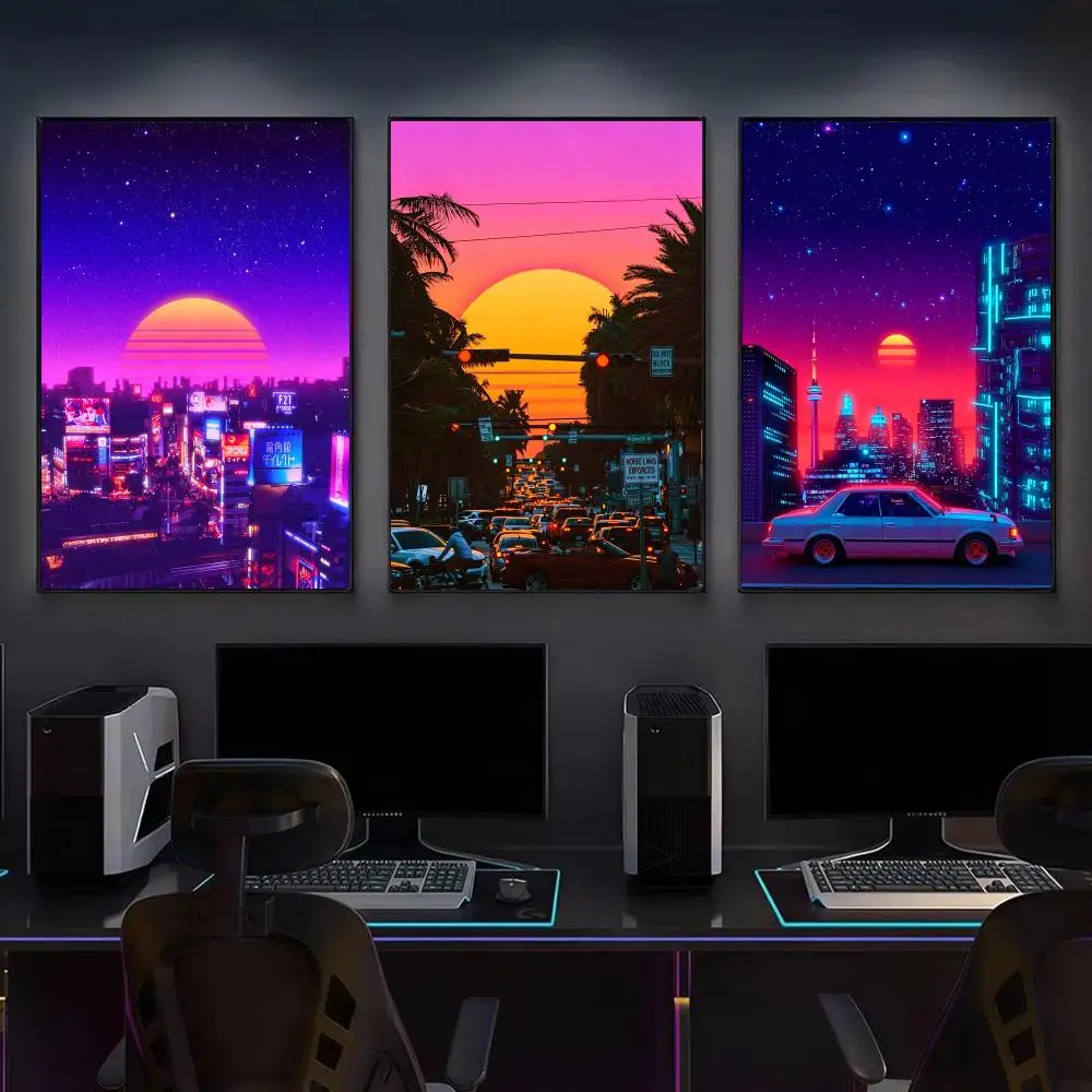 Cyberpunk style futuristic fantasy world Poster Modern Aesthetic Canvas Wall Art Poster Cool Room Stuff Bedroom Decor