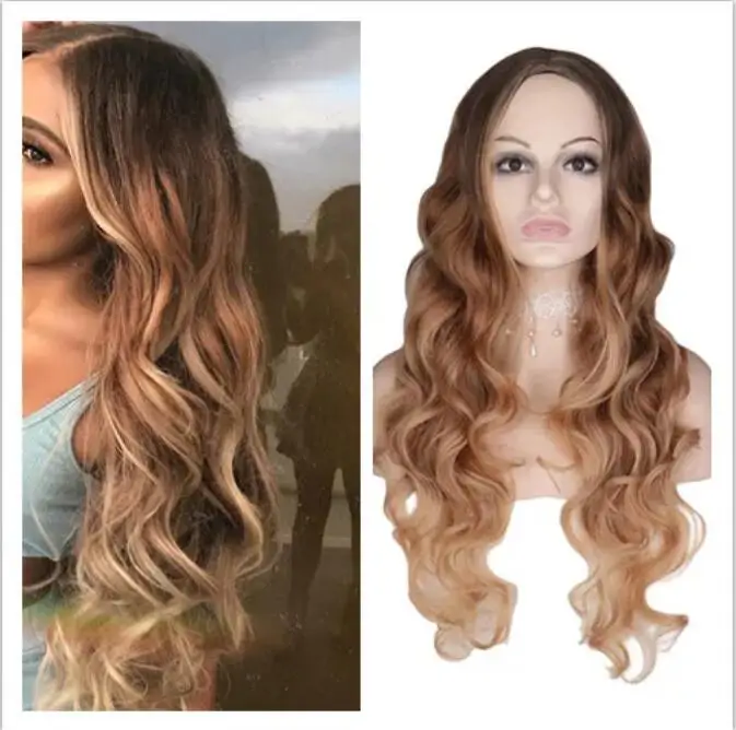 Peruca vermelha de cobre sintético para mulheres, festa cosplay, onda longa, parte média, resistente ao calor, cabelo diário, natural