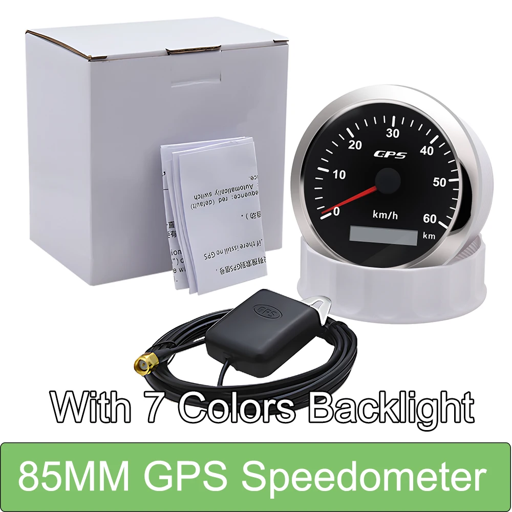 

GPS Спидометр 85 мм 60-200 км/ч с GPS-антенной, 7-цветная подсветка для мотоцикла, лодки, автомобиля, грузовика, датчик скорости
