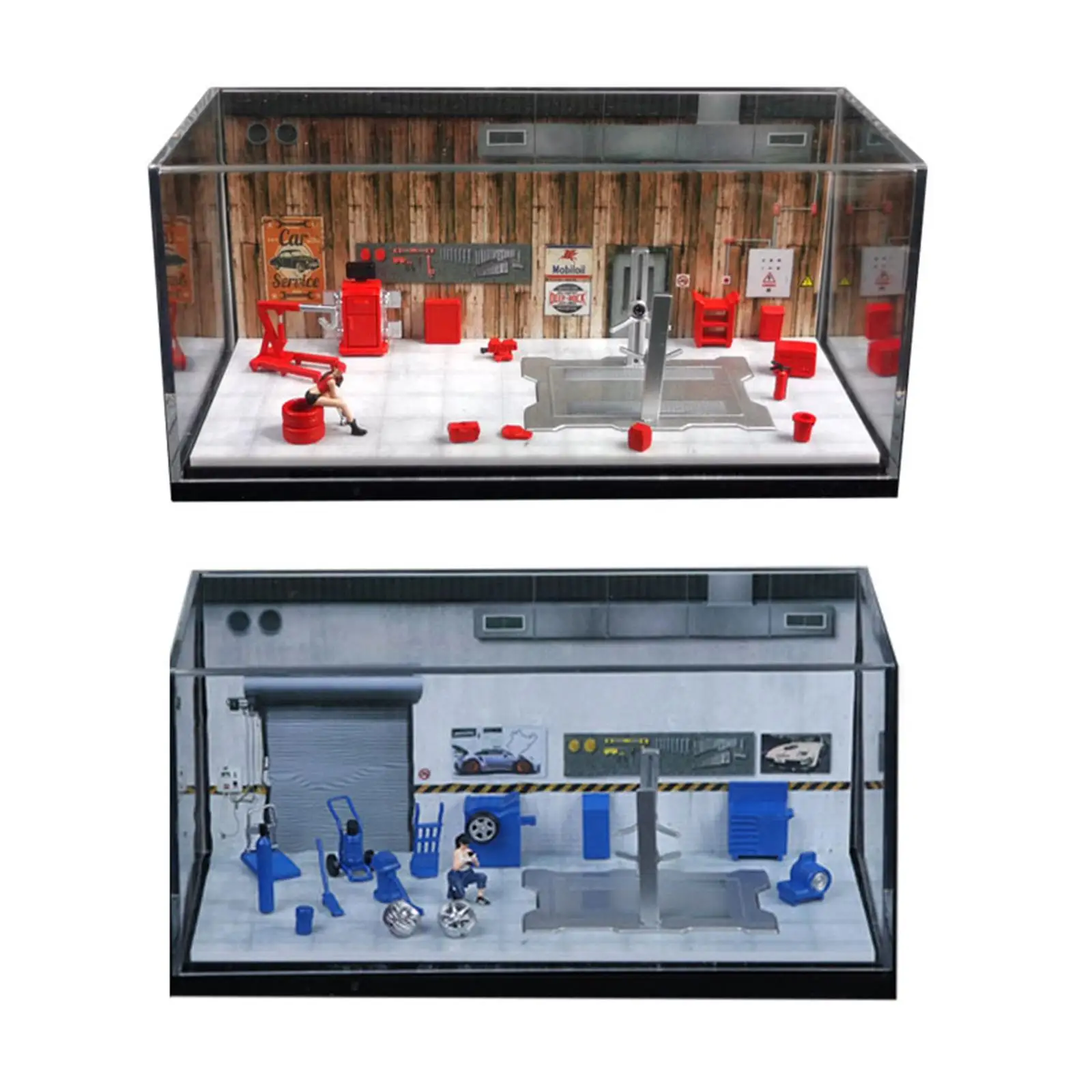 

1/64 Auto Repair Shop Model Photo Prop Gift Craftsmanship Collectibles Desktop Ornament Model Car Display Case Parking Lot Scene