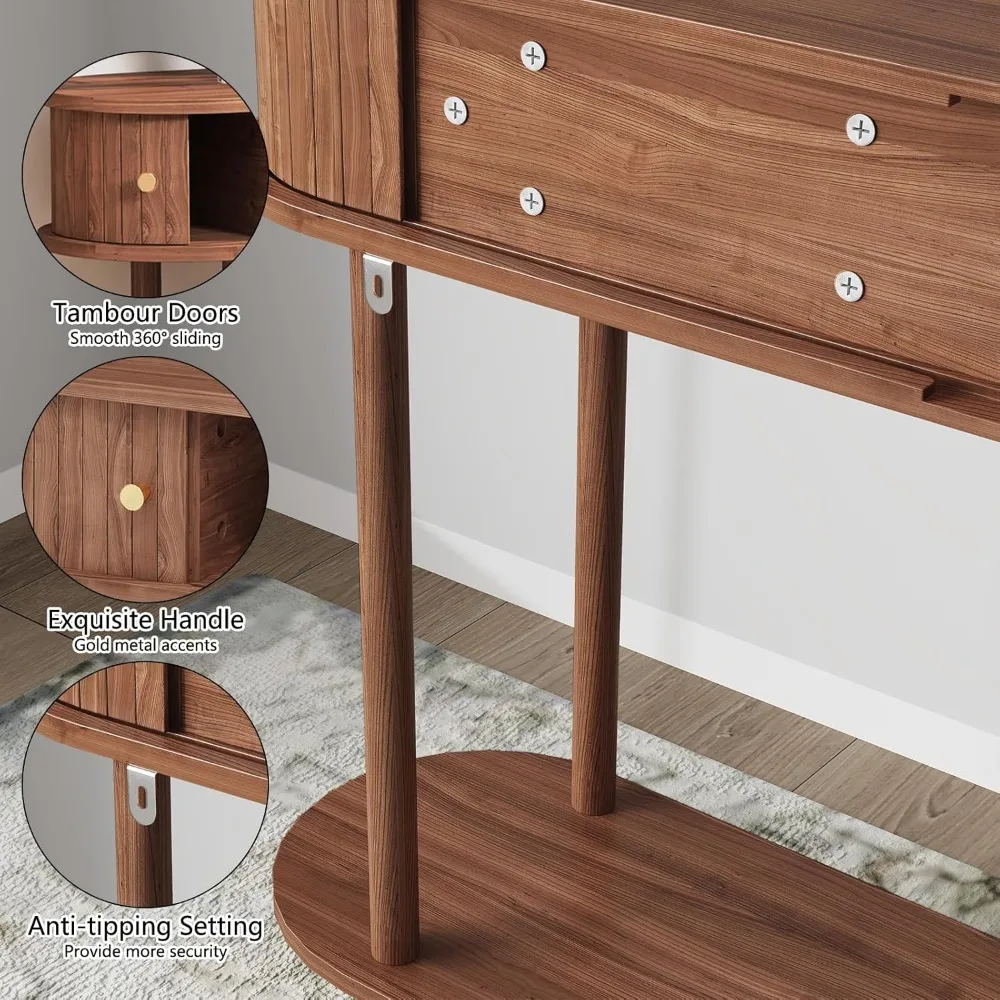 Modern Entryway Table with Wood Tambour Door, Accent Behind Couch Sofa Console with Storage, Fluted Side Table for Hall