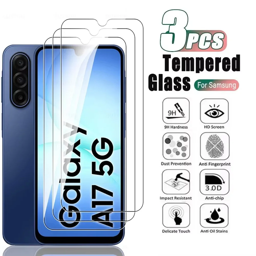 

3PCS 9H Screen Protector Tempered Glass For Samsung A26 A57 A36 A17 A56 A37 A16 A07 A06 A15 S25 S24 S26 Ultra Full Cover HD Film