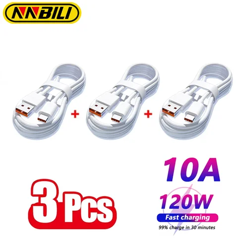 NNBILI 3PCS 유형 C 초고속 충전 케이블 데이터 코드 Samsung Huawei Xiaomi Redmi Quick Charing USB C 케이블