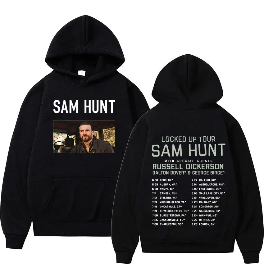 

Мужская толстовка с капюшоном Sam Hunt Music Tour, черная толстовка в стиле ретро, пуловер большого размера в стиле хип-хоп, уличная одежда, 2024