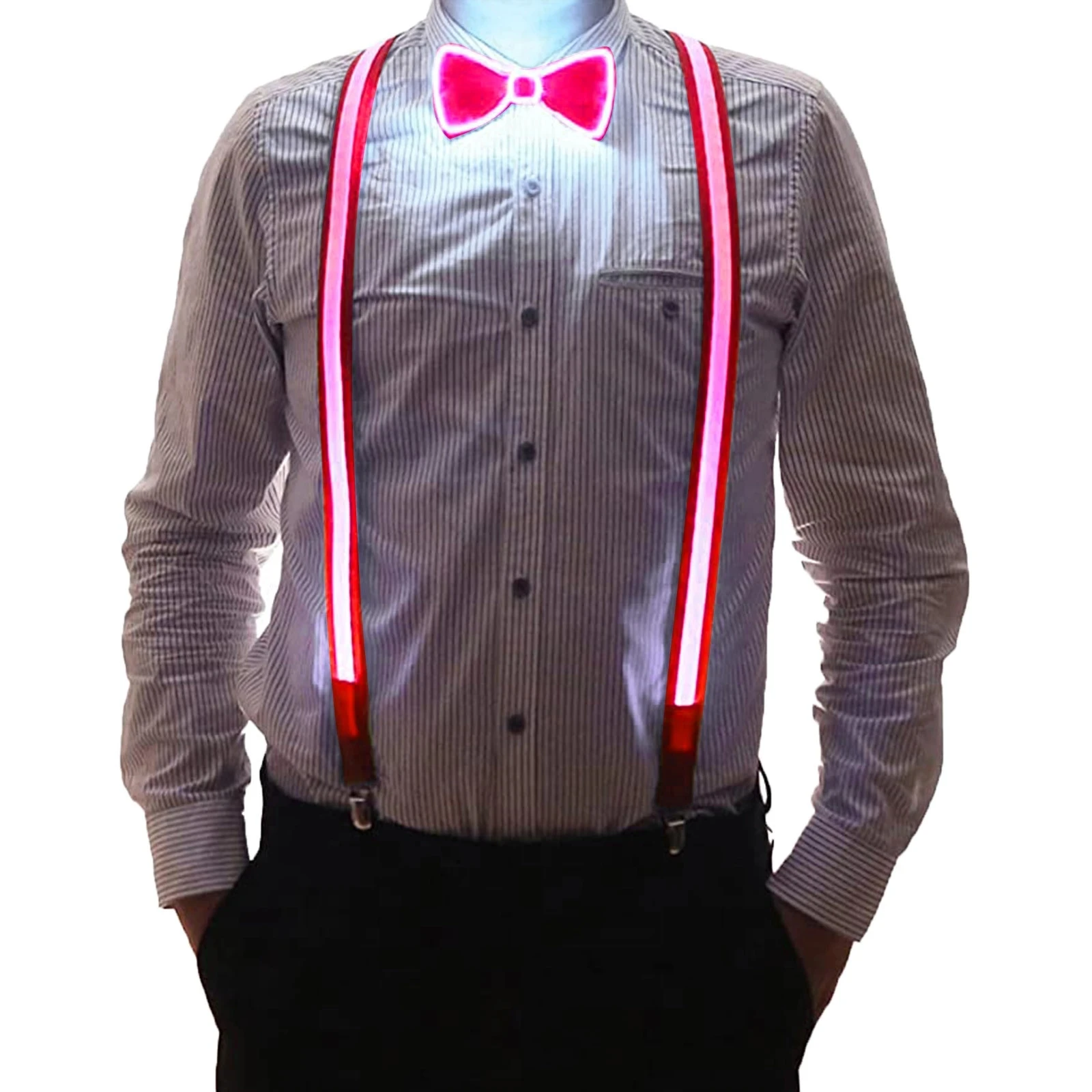 Luminous Men's Led Glow Suspenders Bow Tie Light Up Flashing Suspenders For Music Festival Party Club Accessory Supplies