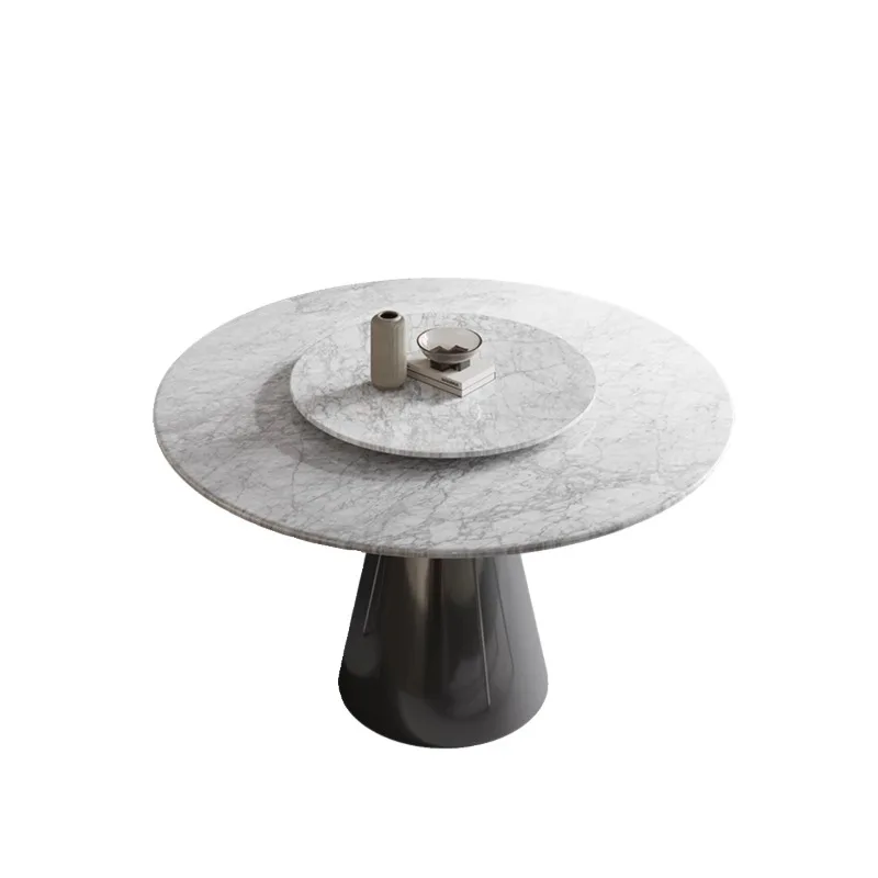 

Natural marble round table Italian light luxury household small apartment round dining table with turntable