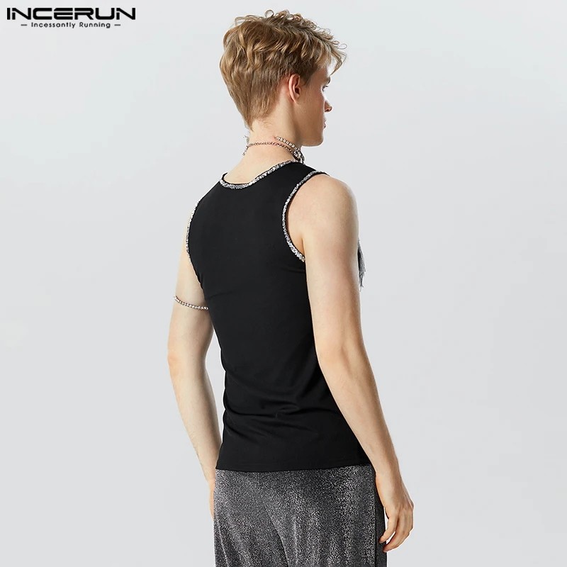 INCERUN Tops 2023 American Style New Men\'s Flash Fabric Tassel Design Tank Tops Casual Well Fitting Male Hot Selling Vests S-5XL