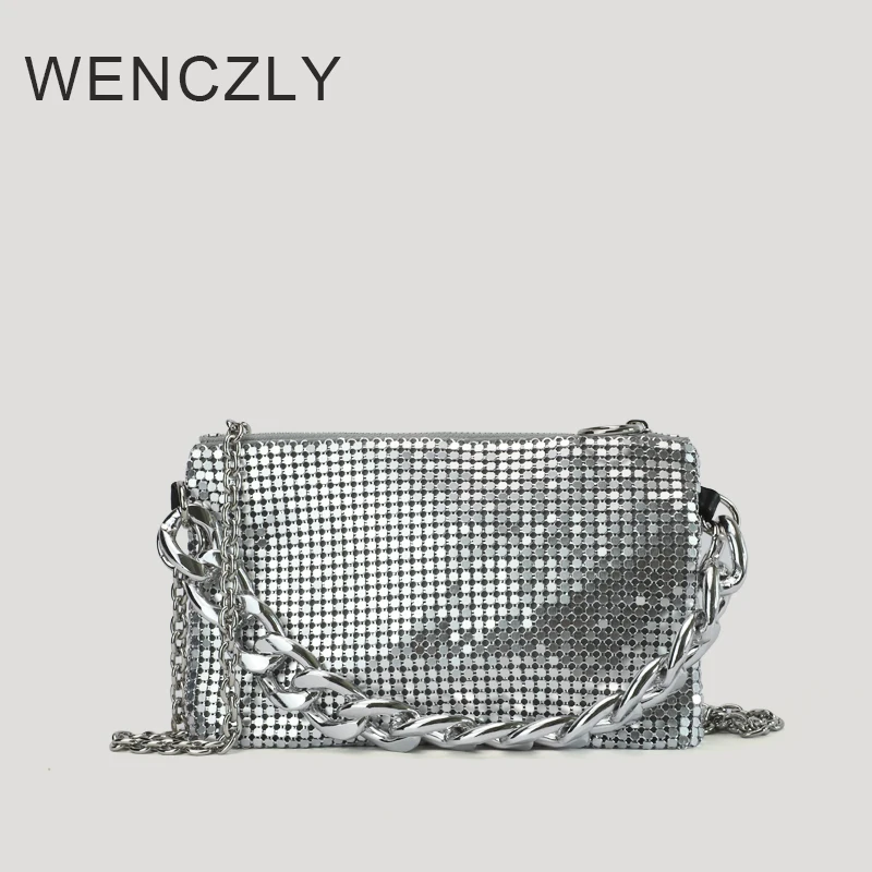 WENCZLY Bags For Women Luxury Designer Crossbody Shoulder 2023 New In Metal Style Aluminum Sheet Material Hollowed Out Small