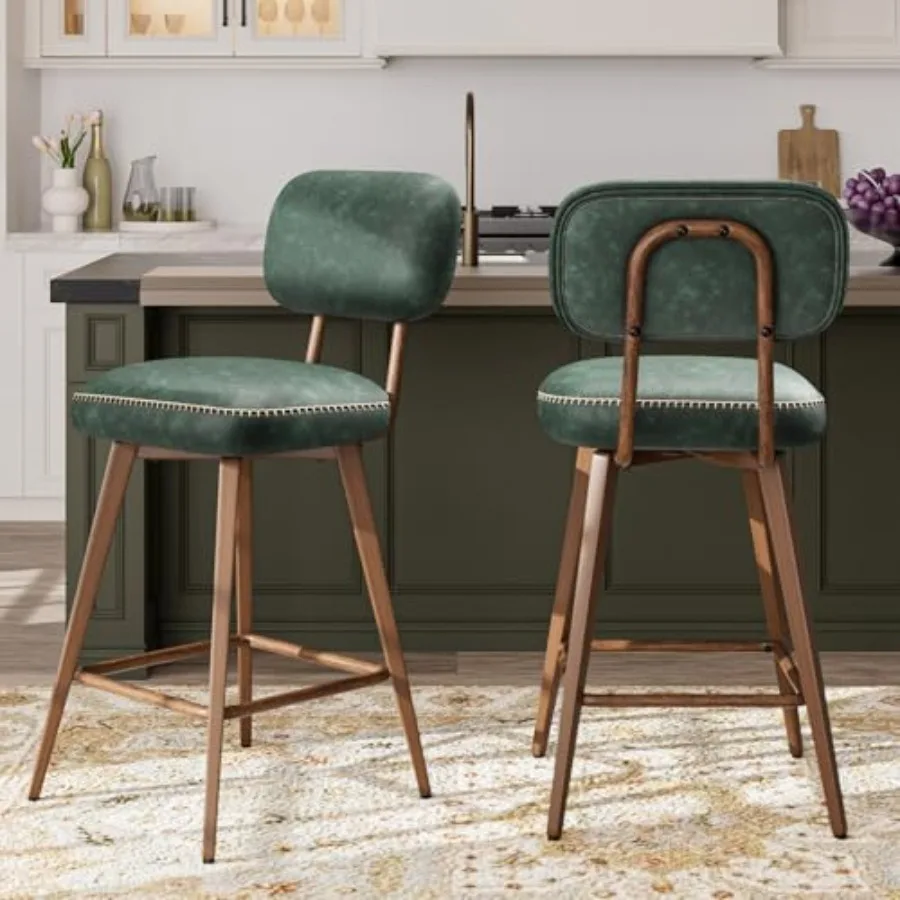 

26 Swivel Bar Stools Set of 2 Mid Century PU Leather Counter Height Bar Chairs with Low Back and Metal Legs Modern Bar Stool Ch