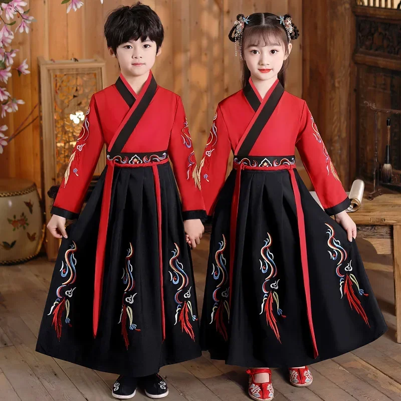 Children's Hanfu Boys Chinese Girls New Primary School Hanfu Three Character Classic Performance Costume