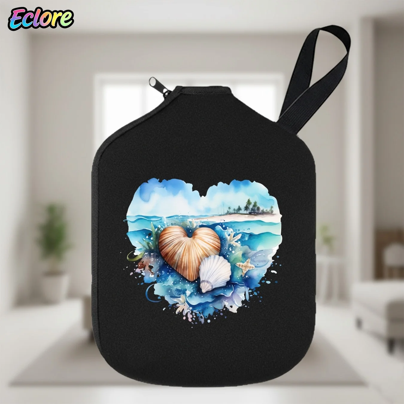 Watercolor Heart Shell Paddle Cover for Beach Pickleball - Durable Protective Case for Racket, Ideal for Sports Lovers, Party