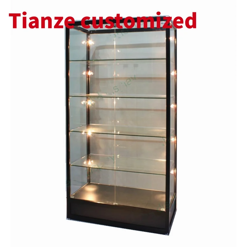 (Customized) 6ft high aluminium frame glass display retail shop LED display cabinet smoke shop showcase